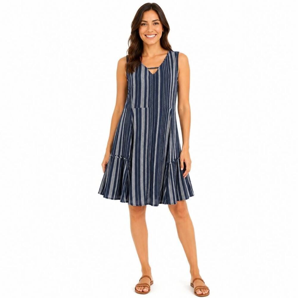 Maurices Blue Striped Sleeveless Swing Dress M